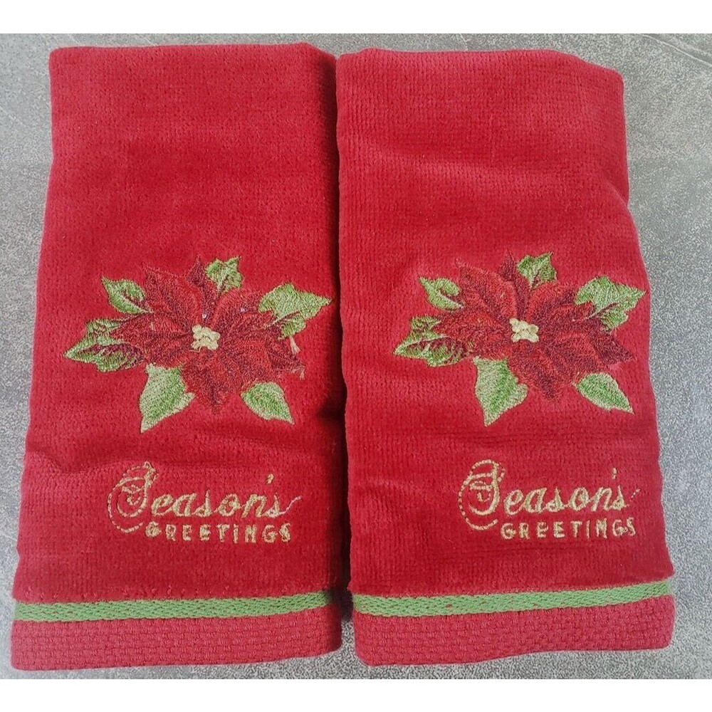 Lenox Seasons Greetings Fingertip Towel Set 2 Fingertip Towels, Red Poinsettia